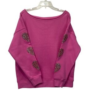 Goodie Two Sleeves Pink Boat Neck Sweatshirt Glitter Heart Sleeve Detail‎ Medium